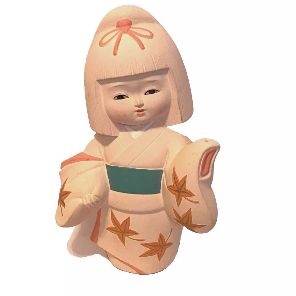Ceramic Geisha Figure - The Orient Inc - Kawaii - Maple Leaf Design- 10” Tall